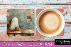Ghost Coaster - Halloween Square Coaster Sublimation Design Product Image 1