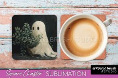Ghost Coaster - Halloween Square Coaster Sublimation Design Product Image 1
