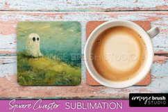 Ghost Coaster - Halloween Square Coaster Sublimation Design Product Image 1