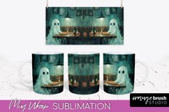 Ghost Mug Wrap - Vintage Halloween Mug Sublimation Design Product Image 1