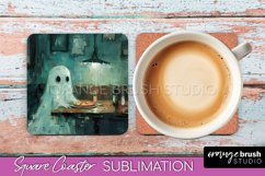 Ghost Coaster - Halloween Square Coaster Sublimation Design Product Image 1