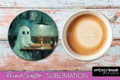 Ghost Coaster - Halloween Round Coaster Sublimation Design Product Image 1
