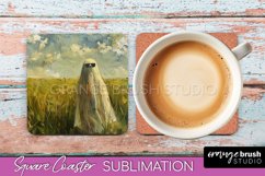 Ghost Coaster - Halloween Square Coaster Sublimation Design Product Image 1