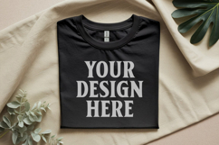 Gildan 64000 Black Folded T-Shirt Mockup | Flat Lay Unisex Product Image 1
