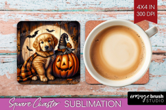 Golden Retriever Dog Square Coaster Halloween Coaster PNG Product Image 1