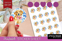 Golden Retriever Dog Round Sticker Blue Toile Printable Product Image 1