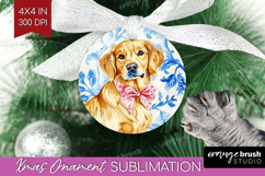 Golden Retriever Dog Ornament PNG Blue Toile PNG Sublimation Product Image 1