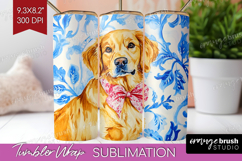 Golden Retriever Dog Tumbler Wrap Blue Toile Tumbler PNG Product Image 1