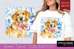Golden Retriever Dog Square Tshirt Background Blue Toile PNG Product Image 1
