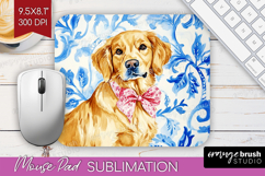 Golden Retriever Dog Mouse Pad Sublimation Blue Toile PNG Product Image 1