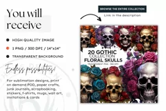 Gothic Floral Skull Clipart, pink & purple skull sublimation Product Image 4