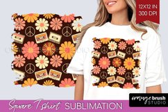 Retro Flowers Square Tshirt Background - Groovy PNG Product Image 1