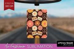 Retro Flowers Air Freshener PNG - Groovy PNG Sublimation Product Image 1