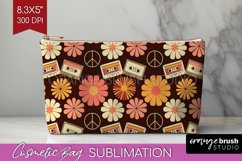 Retro Flowers Cosmetic Bag - Groovy Makeup Bag PNG Product Image 1