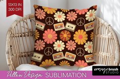 Retro Flowers Pillow Sublimation - Groovy Pillow Cover PNG Product Image 1