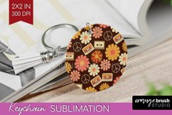 Retro Flowers Keychain PNG - Groovy Keychain Sublimation Product Image 1