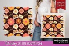 Retro Flowers Tote Bag - Groovy Tote Bag PNG Sublimation Product Image 1