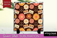 Retro Flowers Slate PNG - Groovy Square Slate Sublimation Product Image 1