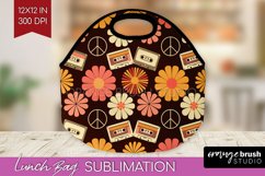 Retro Flowers Lunch Bag - Groovy Lunch Bug PNG Sublimation Product Image 1