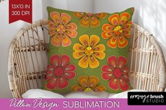 Retro Flowers Pillow Sublimation - Groovy Pillow Cover PNG Product Image 1