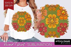 Retro Flowers Round Tshirt Background - Groovy PNG Product Image 1
