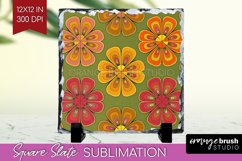 Retro Flowers Slate PNG - Groovy Square Slate Sublimation Product Image 1