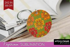 Retro Flowers Keychain PNG - Groovy Keychain Sublimation Product Image 1