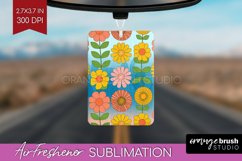 Retro Flowers Air Freshener PNG - Groovy PNG Sublimation Product Image 1
