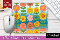 Retro Flowers Mouse Pad Sublimation - Groovy Mousepad PNG Product Image 1