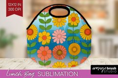 Retro Flowers Lunch Bag - Groovy Lunch Bug PNG Sublimation Product Image 1