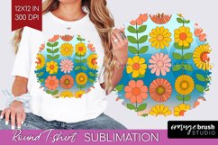 Retro Flowers Round Tshirt Background - Groovy PNG Product Image 1