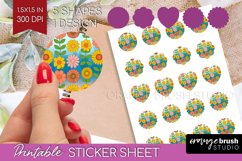 Retro Flowers Round Sticker - Groovy Printable Sticker Sheet Product Image 1