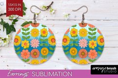 Retro Flowers Round Earrings - Groovy PNG Sublimation Product Image 1