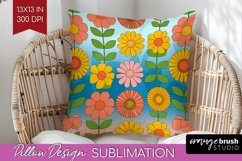 Retro Flowers Pillow Sublimation - Groovy Pillow Cover PNG Product Image 1