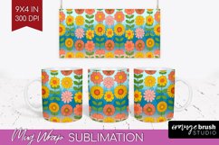 Retro Flowers Mug Wrap - Groovy Mug PNG Sublimation Product Image 1
