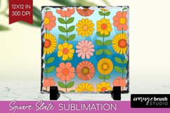 Retro Flowers Slate PNG - Groovy Square Slate Sublimation Product Image 1