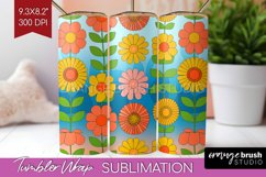 Retro Flowers Tumbler Wrap - Groovy Tumbler PNG Sublimation Product Image 1