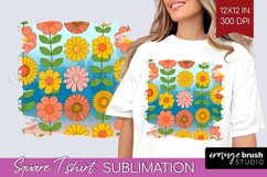 Retro Flowers Square Tshirt Background - Groovy PNG Product Image 1