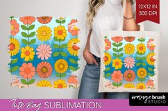 Retro Flowers Tote Bag - Groovy Tote Bag PNG Sublimation Product Image 1
