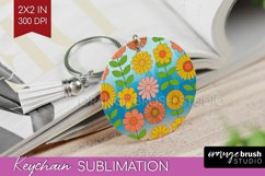 Retro Flowers Keychain PNG - Groovy Keychain Sublimation Product Image 1