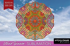 Retro Flowers Wind Spinner Sublimation PNG - Groovy Round Product Image 1