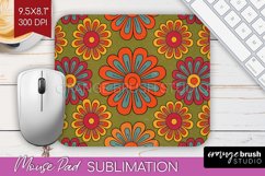 Retro Flowers Mouse Pad Sublimation - Groovy Mousepad PNG Product Image 1