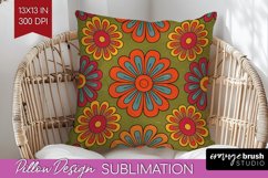 Retro Flowers Pillow Sublimation - Groovy Pillow Cover PNG Product Image 1