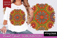 Retro Flowers Round Tshirt Background - Groovy PNG Product Image 1