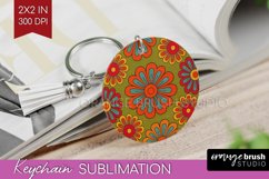 Retro Flowers Keychain PNG - Groovy Keychain Sublimation Product Image 1