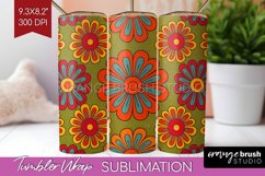 Retro Flowers Tumbler Wrap - Groovy Tumbler PNG Sublimation Product Image 1