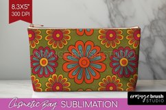 Retro Flowers Cosmetic Bag - Groovy Makeup Bag PNG Product Image 1