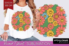 Retro Flowers Round Tshirt Background - Groovy PNG Product Image 1