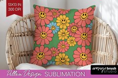 Retro Flowers Pillow Sublimation - Groovy Pillow Cover PNG Product Image 1