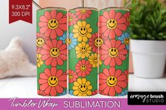 Retro Flowers Tumbler Wrap - Groovy Tumbler PNG Sublimation Product Image 1